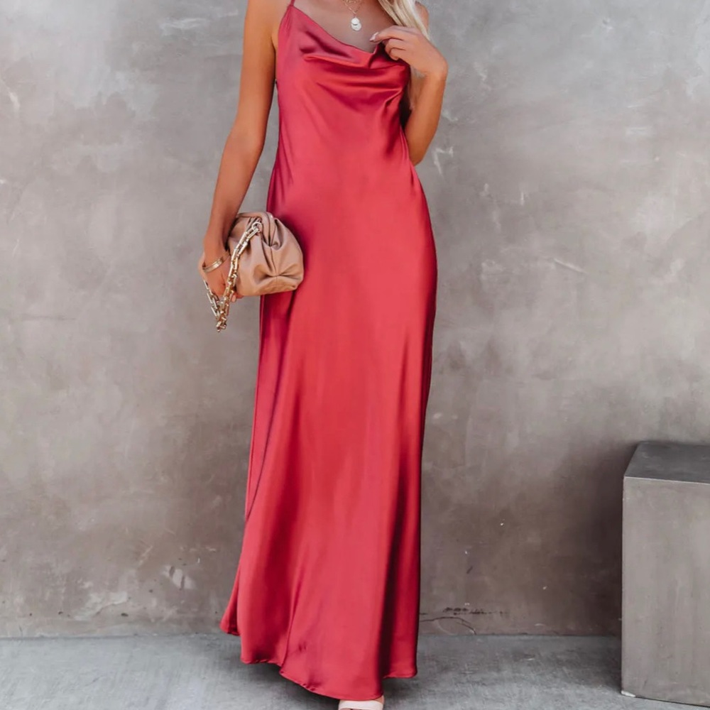 Love Letter Satin Cowl Neck Maxi Dress
